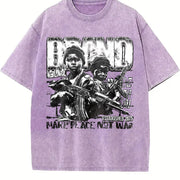 Bang World News War Graphic Vintage Washed T-Shirt in Purple