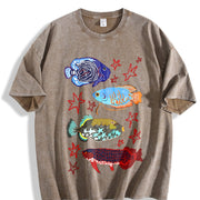 Fish Leaping Over the Dragon Gate Vintage Washed T-Shirt in Brown