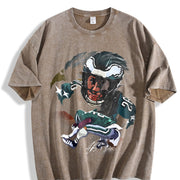 Saquon Night Jump Over Philadelphia Football Star Custom vintage washed oversized T-shirt in Brown