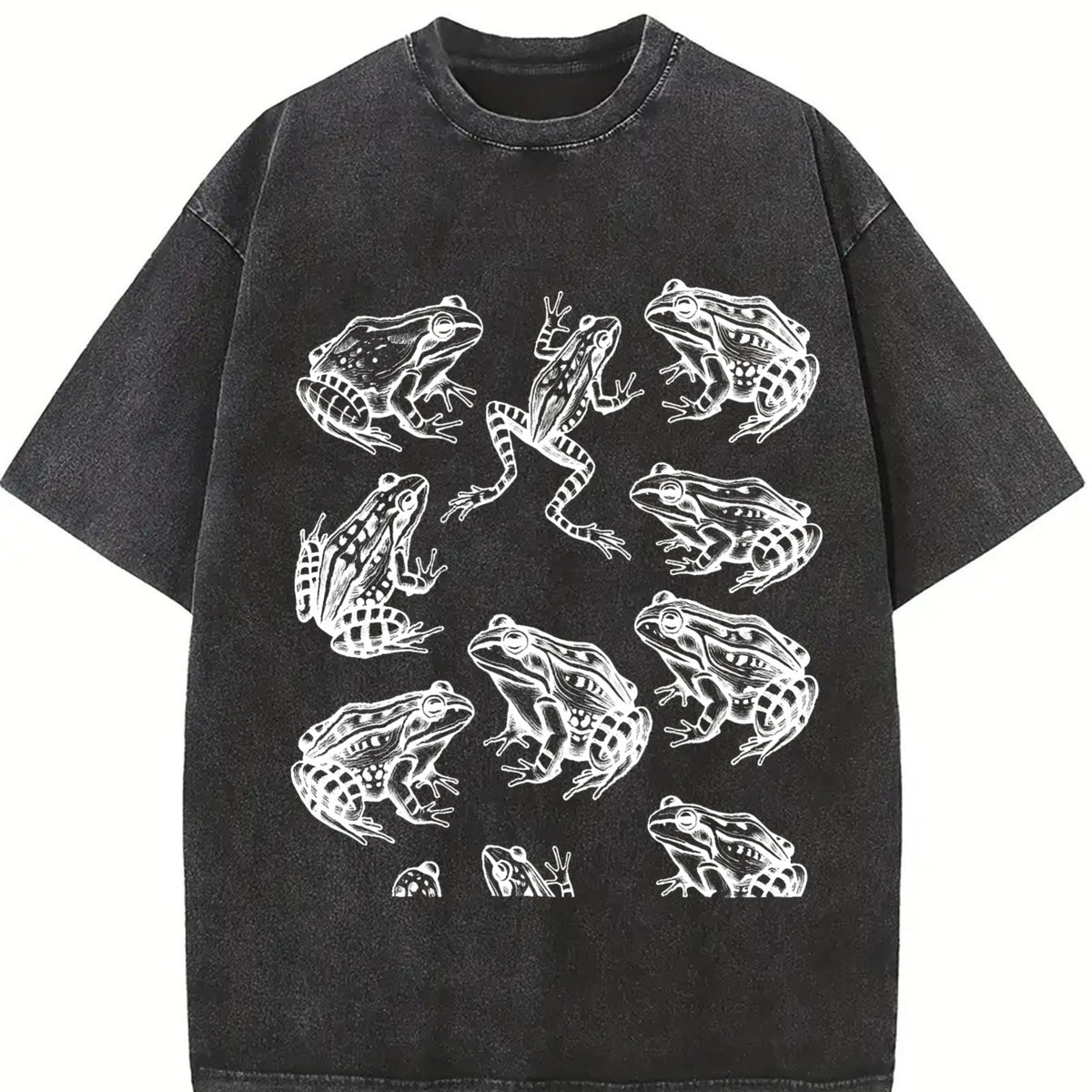 Frogs 90s Tattoo Retro ® Y2k Amphibian Vintage Washed T-Shirt in Black