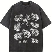 Frogs 90s Tattoo Retro ® Y2k Amphibian Vintage Washed T-Shirt in Black