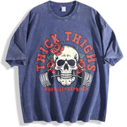 Thick Thighs and Sleep Deprived vintage washed oversized T-shirt in Blue