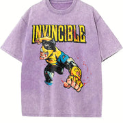 Retro Invincible Mark Grayson Superhero Vintage Washed T-Shirt in Purple