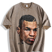 Young Mike Portrait Big Face Custom vintage washed oversized T-shirt in Brown