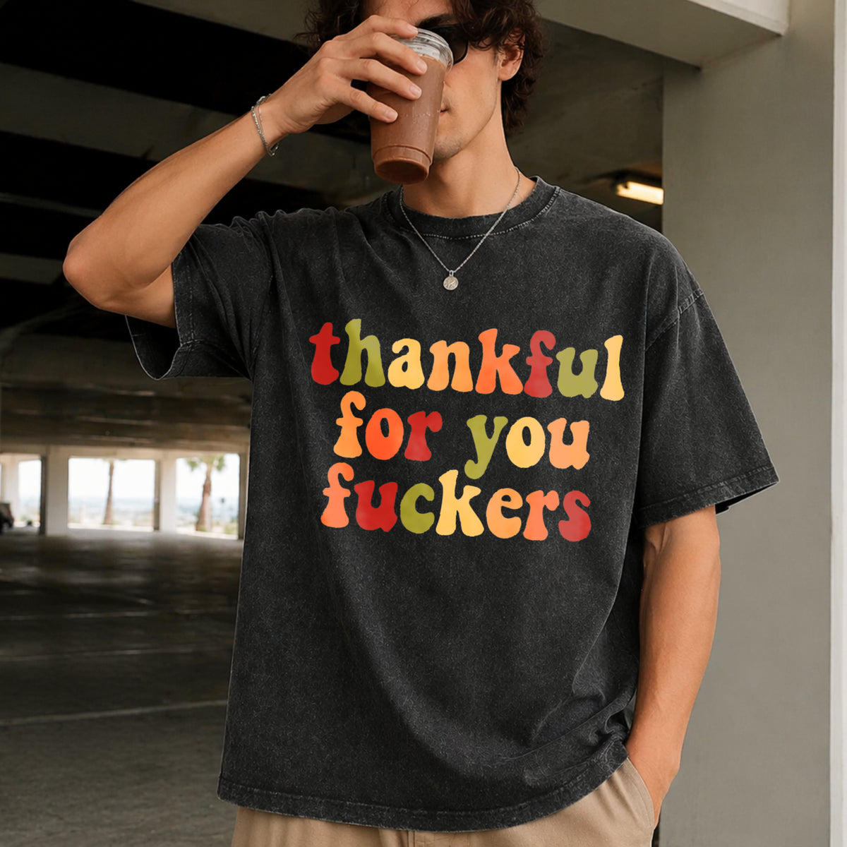 Thankful for You Fuckers Vintage Washed T-Shirt in Black