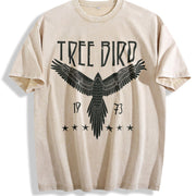 Free Bird Boho Eagle Thunderbird Retro Music Inspired vintage washed oversized T-shirt in Beige