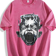 Screaming Face Flame Tank Vintage Washed T-Shirt in Red