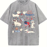 4th of July Dachshund Doodle Vintage Washed T-Shirt in Gray