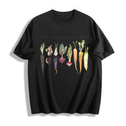 Letter and Various Radish Root 1pc Cotton T-Shirt in Black