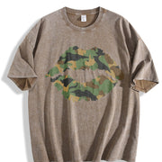 Camo Lip Soft Knit Breathable & vintage washed oversized T-shirt in Brown