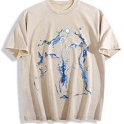 Two Cats Playing Galaxy Vintage Washed T-Shirt in Beige