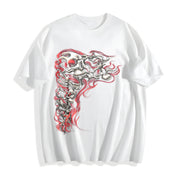 Y2K Gothic Punk Flaming Skulls Biker Grunge Affliction Cotton T-Shirt in White