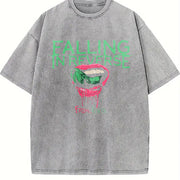 Retro Falling in Reverse Lips band Rock Band Heavy vintage washed oversized T-shirt in Gray