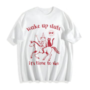Wake Up Baddies It's Time to Misbehave Cotton T-Shirt in White