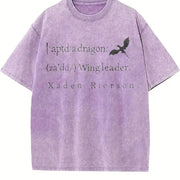 Xaddy Xaden Fourth Wing Iron Flame vintage washed oversized T-shirt in Purple
