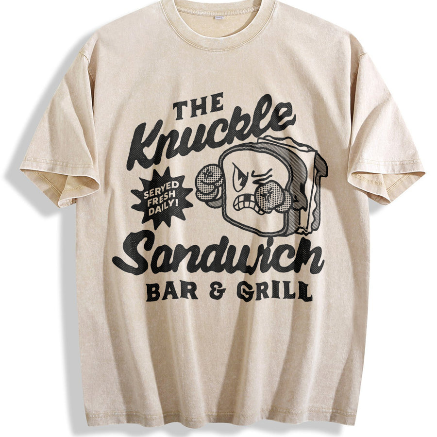 The Knuckle Sandwich Bar and Grill Vintage Washed T-Shirt in Beige