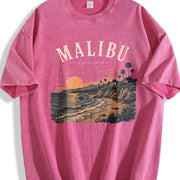 Malibu California Beach Travel Coastal Surf Souvenir Surf Vintage Washed T-Shirt in Red