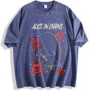 Alice In Chains band rock concert outfits Heavy vintage washed oversized T-shirt in Blue