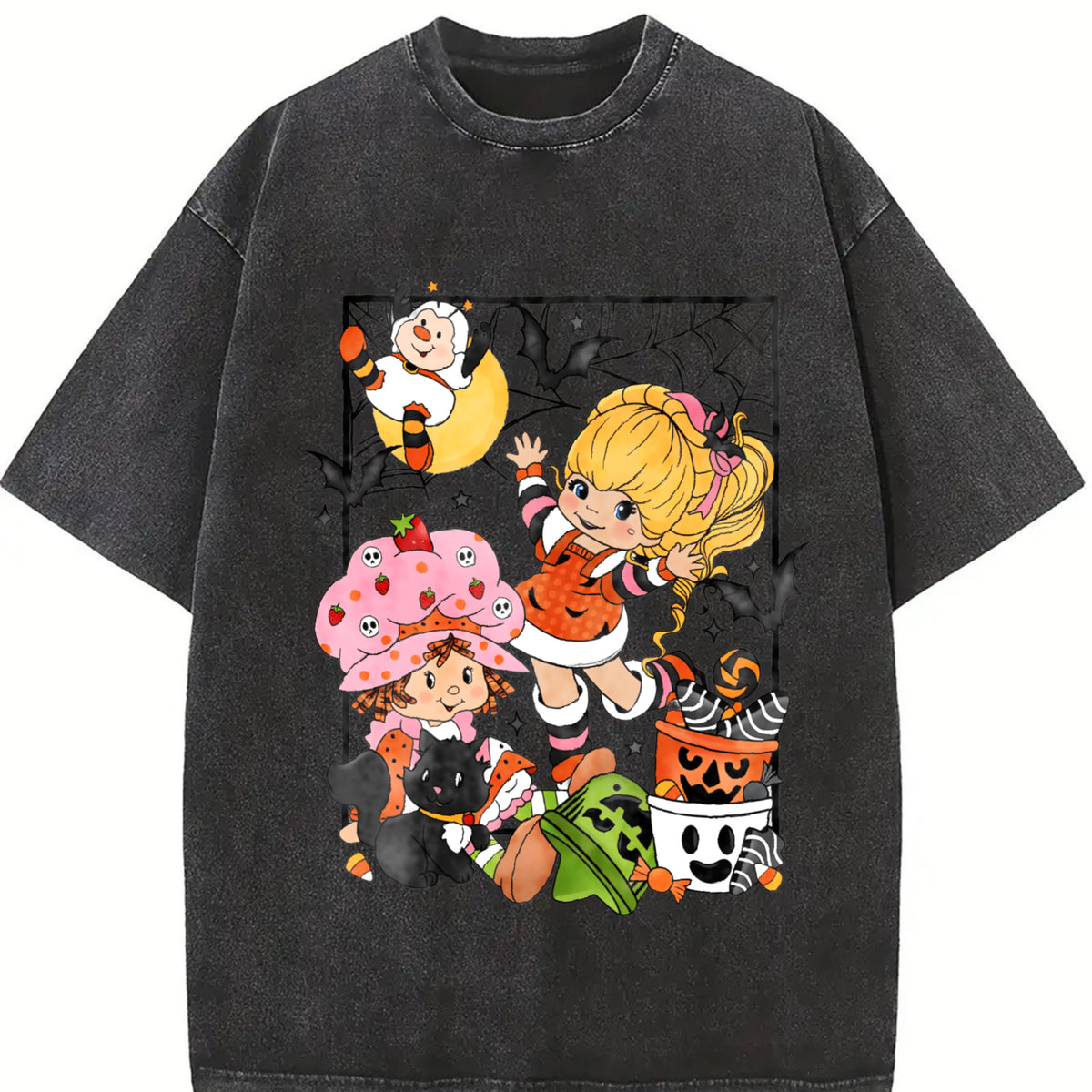Rainbow Bright Brite Halloween 90s Halloween vintage washed oversized T-shirt in Black