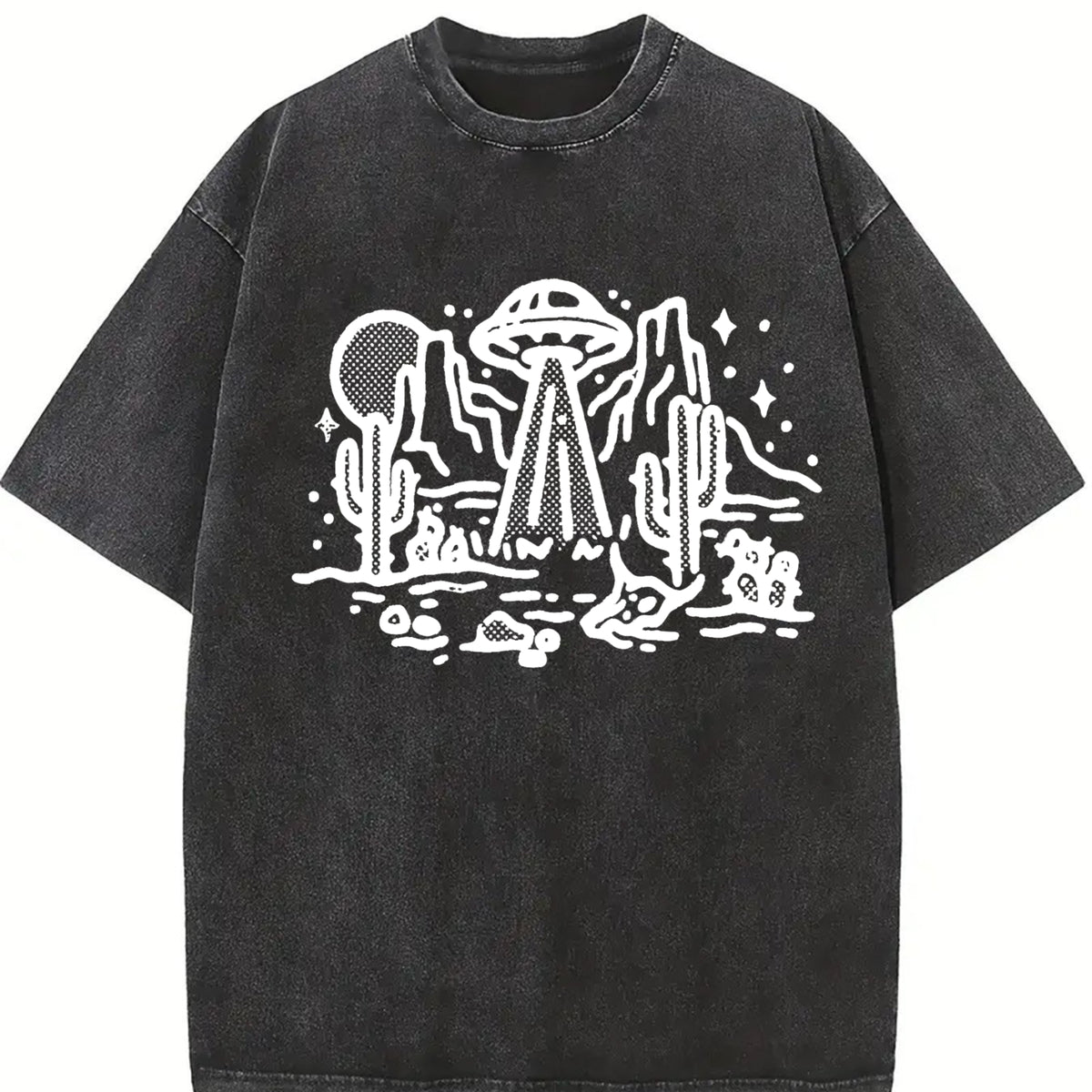 Retro UFO Desert 90s Vintage Washed T-Shirt in Black