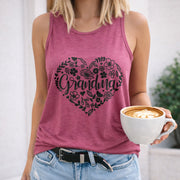 Grandma Floral Heart Women's Color Cotton Tank Top in Red