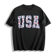 Floral USA American Girl Cotton T-Shirt in Black
