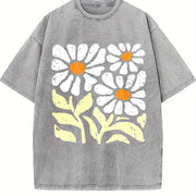 Wash Floral Vintage Washed T-Shirt in Gray