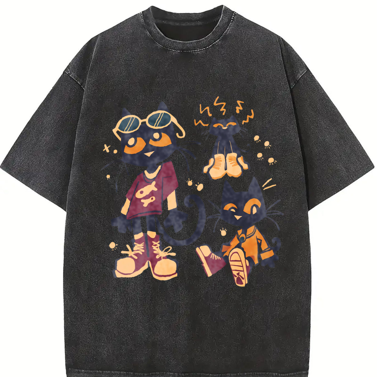 ZestLoop Pete the Cat Cartoon Vintage Washed T-Shirt in Black