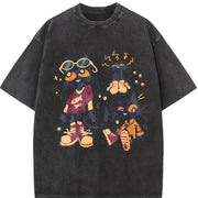 ZestLoop Pete the Cat Cartoon Vintage Washed T-Shirt in Black