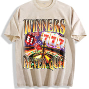 Winners Never Quit Gambling Bootleg Vintage Washed T-Shirt in Beige