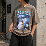 Playful Humor Cat Meme Vintage Washed T-Shirt in Brown