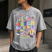 Autism Awareness 2-side Vintage Washed T-Shirt in Gray