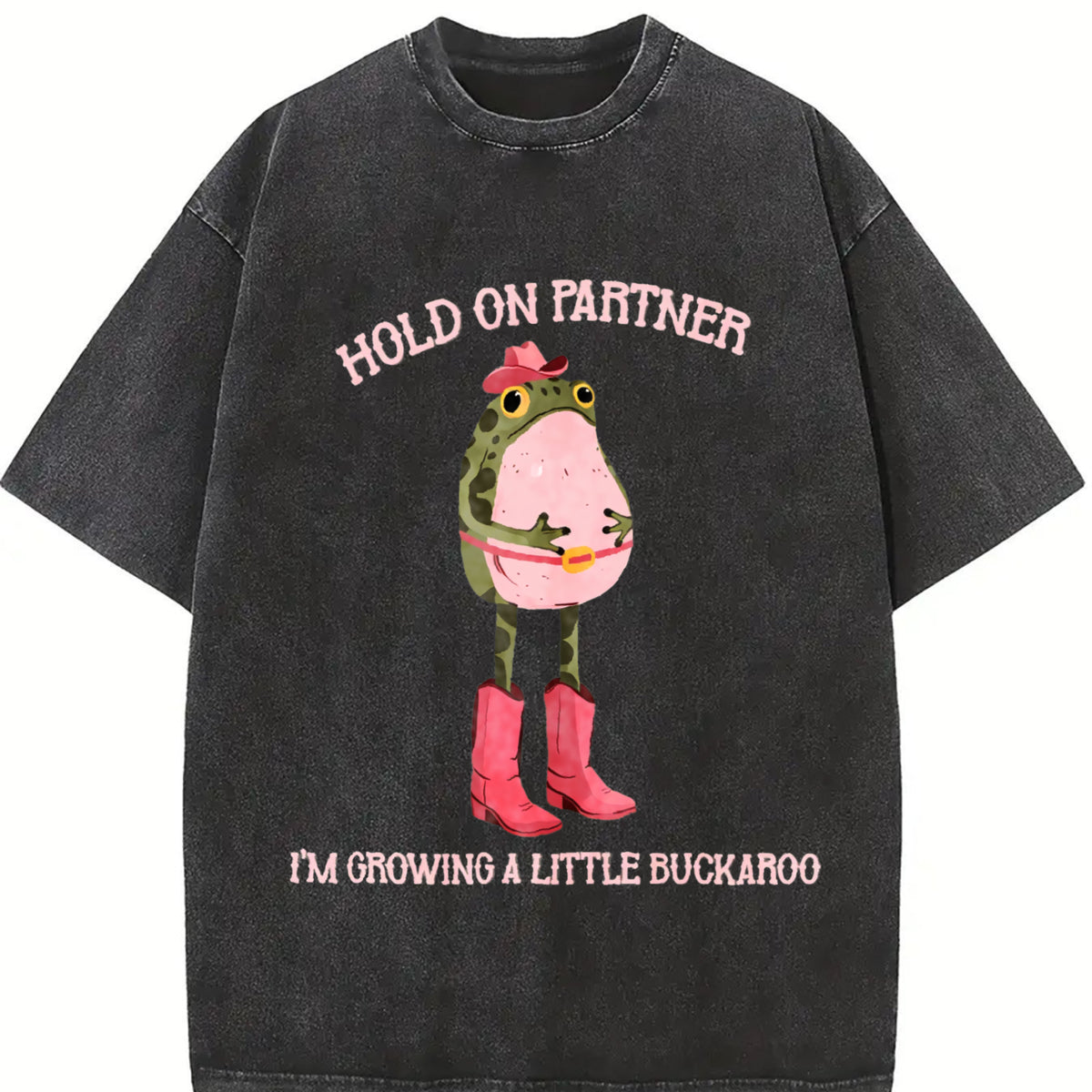Hold On Partner I'm Growing A Little Buckaroo Cowboy Baby vintage washed oversized T-shirt in Black