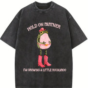 Hold On Partner I'm Growing A Little Buckaroo Cowboy Baby vintage washed oversized T-shirt in Black