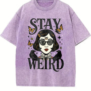 Stay Weird Witchy Girl Vintage Washed T-Shirt in Purple