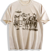 Cowboy UFO 90s Western Alien Vintage Washed T-Shirt in Beige