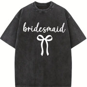 Bride Bridesmaid Bow Vintage Washed T-Shirt in Black