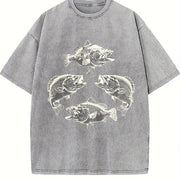 Bass Fish 90s Retro ® Y2k Fish Vintage Washed T-Shirt in Gray
