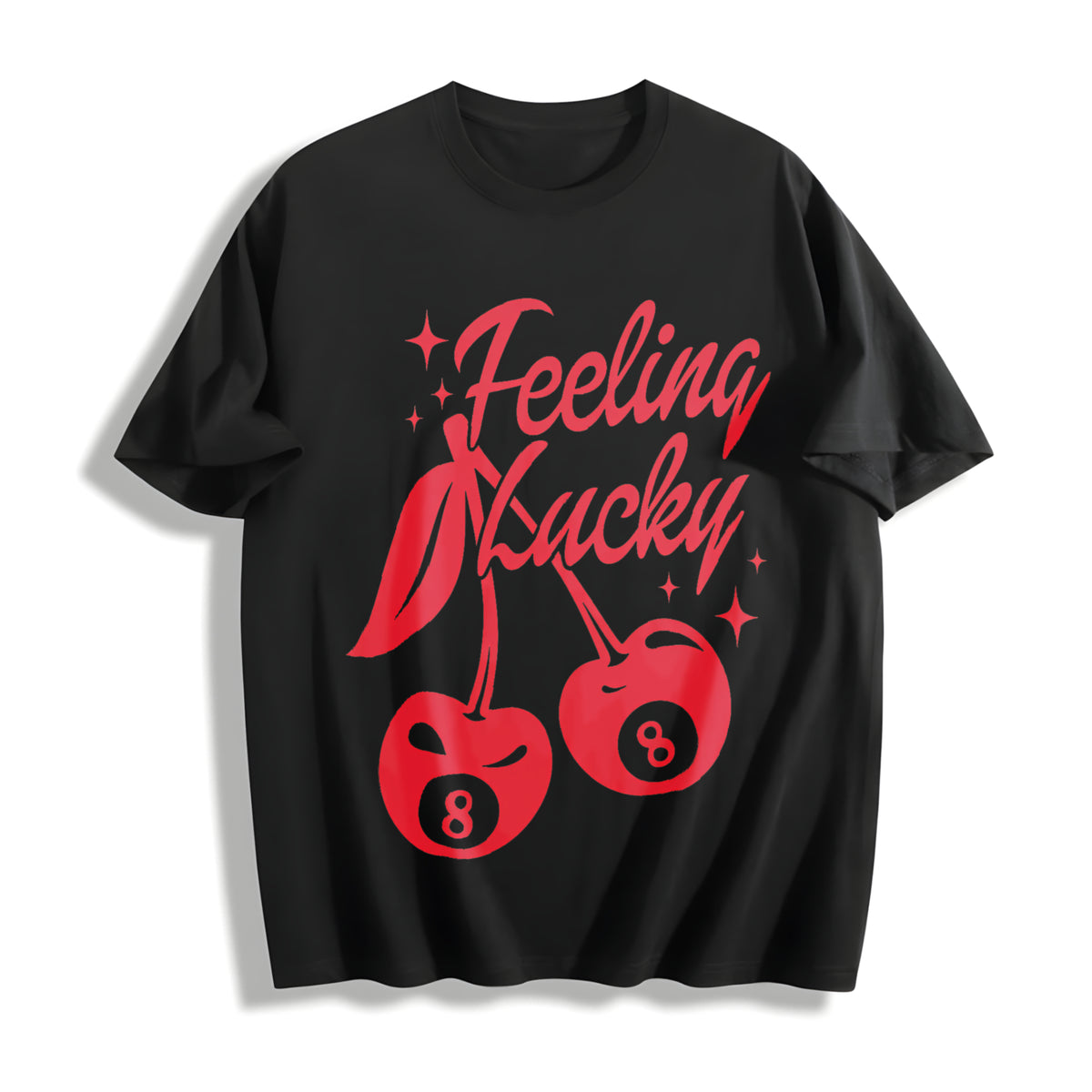 Feeling Lucky You Cherry 8 Ball Cotton T-Shirt in Black