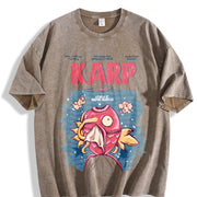 Jaws x Magikarp Poke Anime vintage washed oversized T-shirt in Brown