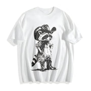 Western Raccoon Retro Cowboy Racoon Cotton T-Shirt in White