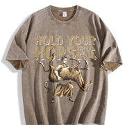 Hold Your Horses Vintage Washed T-Shirt in Brown