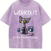 Workout Because Murder Is Wrong Cat Vintage Washed T-Shirt in Purple