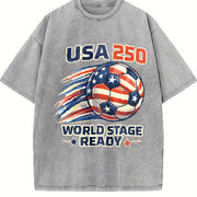 USA 250 World Stage Ready Soccer Vintage Washed T-Shirt in Gray
