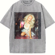Glam Doll Drinking on the Dance Floor Vintage Washed T-Shirt in Gray