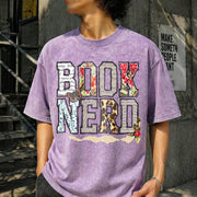 Book Nerd Retro Bookish Lover Retro for Booktok Librarian Vintage Washed T-Shirt in Purple