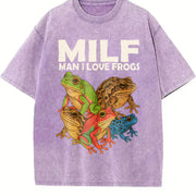 Milf Man I Love Frogs 90s Vintage Washed T-Shirt in Purple