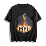NASA Artemis II SLS Rocket Launch Astronaut Silhouette Cotton T-Shirt in Black