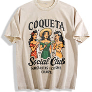 Coqueta Social Club Vintage Washed T-Shirt in Beige