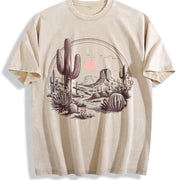 Desert Landscape Cactus Vintage Washed T-Shirt in Beige